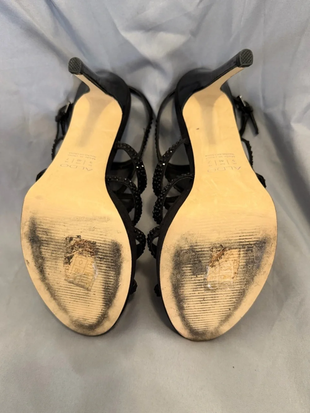 ALDO Black Rhinestone Strappy Stiletto Sandals – Size 9